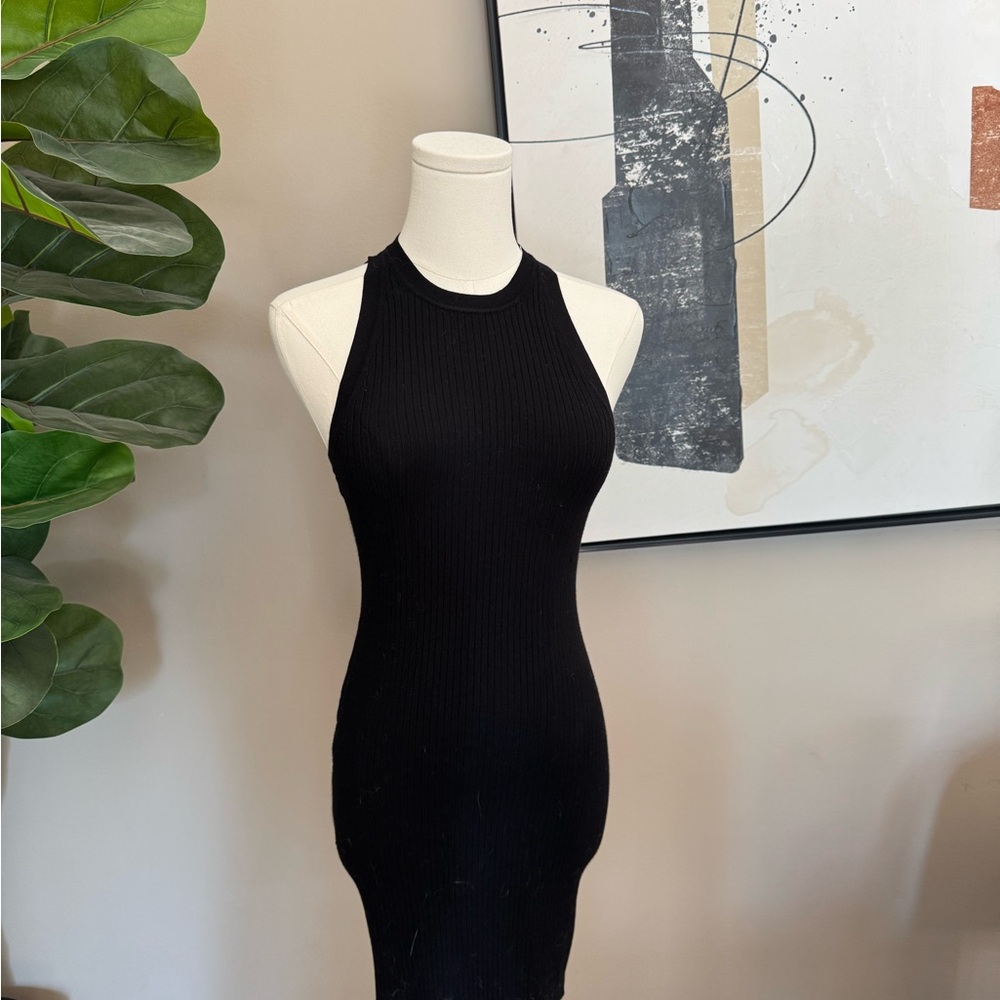 Aritzia Black Ribbed Backless Dress